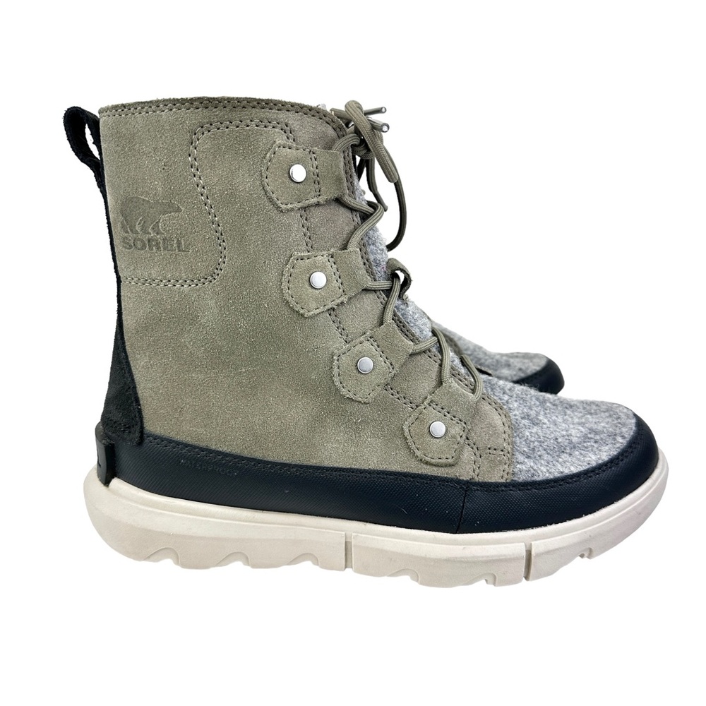 Sorel Olive Suede & Gray Winter Lace-Up Boots